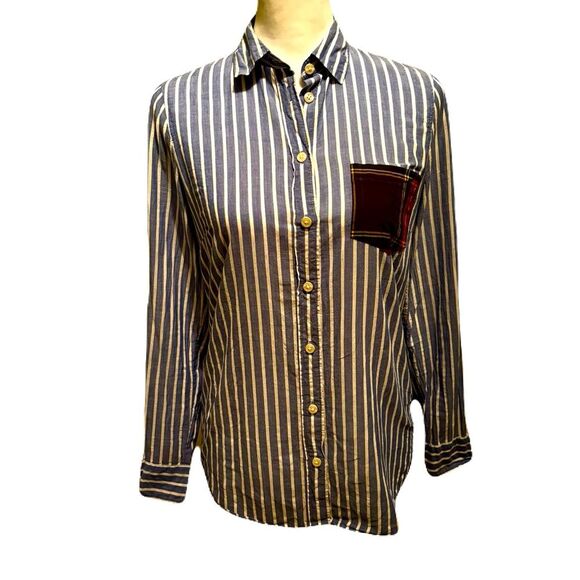 J.Crew Button-Down Striped Shirt with Plaid Pocket | EUC | Sz XS - Picture 1 of 8